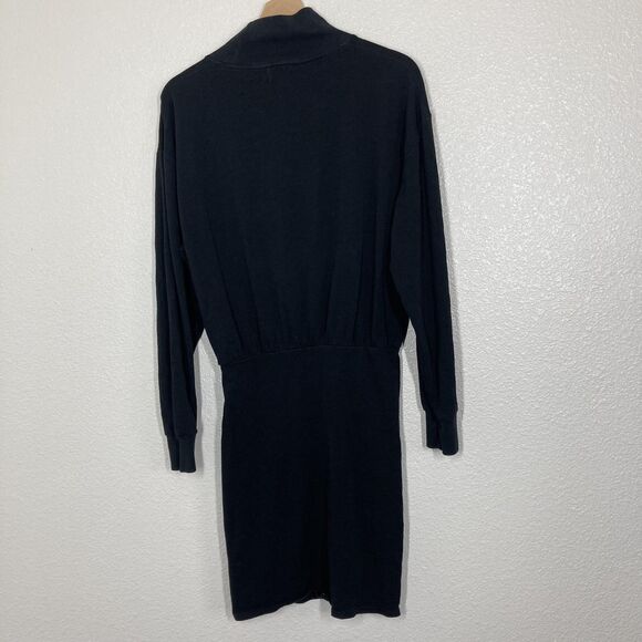 Nation LTD Lisa Dress Small Jet Black Mock Neck Long Sleeve Cotton Button Hem - Picture 12 of 16